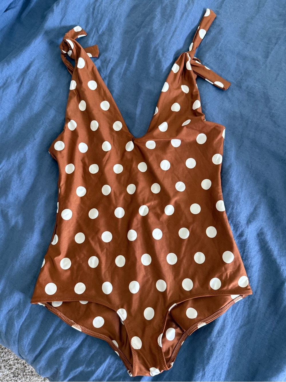 Sideways Polka Dot Tie One Piece Swimsuit - Brown/White pretty woman Large